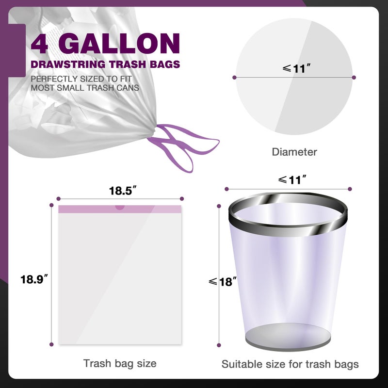 JOYEUX Small Trash Bags 4 Gallon - 90 Count Drawstring Small Garbage Bags, White Mini Trash Can Liners for Bathroom, Bedroom, Office, Faint Scented - Image 4